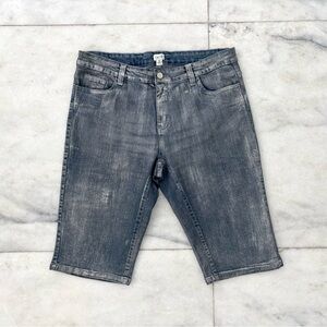 VTG Cache Bermuda Shorts Coated Denim Blue Metallic Mid Rise Women 12 Glam 90s